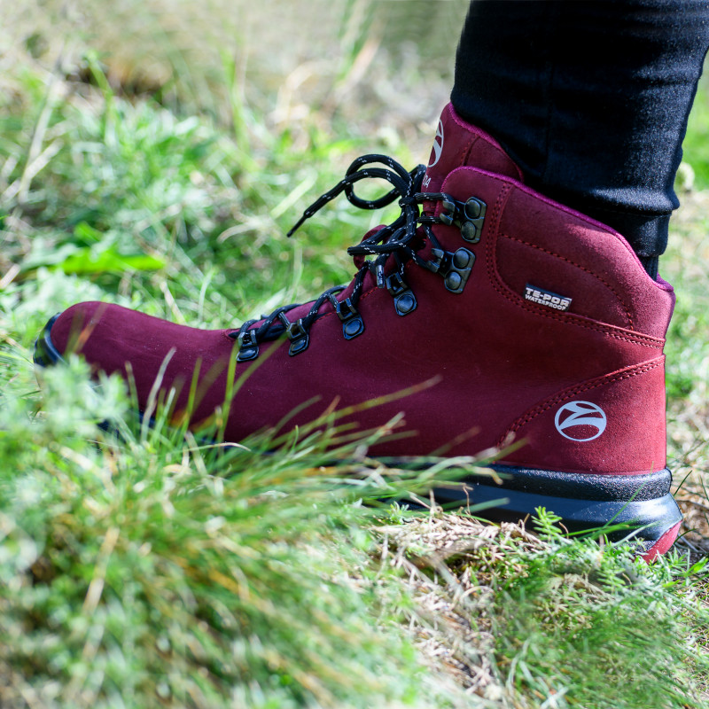 SOPHIA Buty Trekkingowe Damskie Wysokie Bordowe Skórzane Wodoodporne Zasada